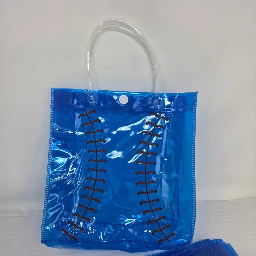 Baseball Gift Bags 12pc Blue PVC Snap Closure Sports Party Favor Tote NWOT